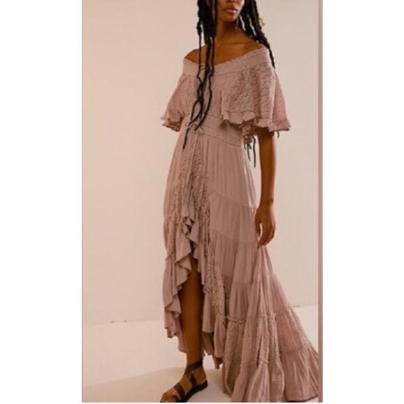 NWOT Free People Dancing On Air Ruffled Maxi Dress Boho XS